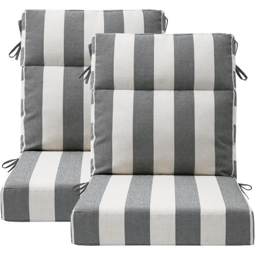 Unimatta Outdoor High Back Chair Cushion Seat Pads, 44 x 21 Inch Water-Repellent & Fade-Resistant Patio Furniture Cushions with Ties for Adirondack, Rocking Chairs, Gray Stripe