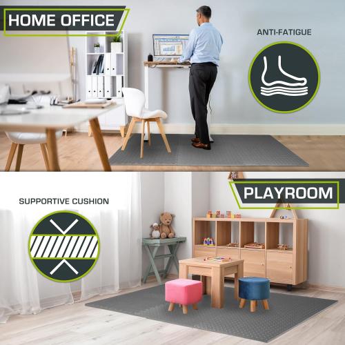 ProsourceFit Puzzle Exercise Mat ½ in, EVA Interlocking Foam Floor Tiles for Home Gym, Mat for Home Workout Equipment, Floor Padding for Kids, Grey, 24 in x 24 in x ½ in, 48 Sq Ft - 12 Tiles