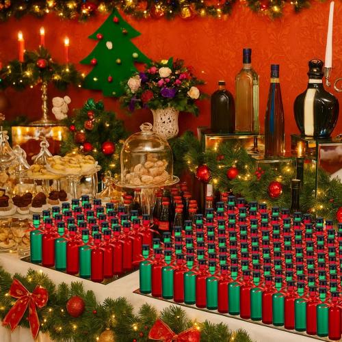 Patelai 50 Pcs 2oz Mini Liquor Bottles with Black Caps Funnels Plastic Shooters Alcohol Bottle Sauce Spirit Bottles for Cocktail Wine Halloween Fall Thanksgiving Christmas Party Favors(Red and Green)