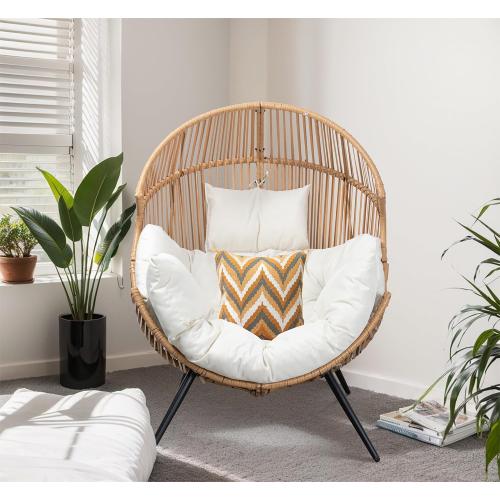 Egg Chair Wicker Outdoor Chairs, Oversized Patio Chair Oversized Lounger Chair with Cushion for Indoor Living Room, Bedroom, Outside Patio Backyard Balcony, Beige