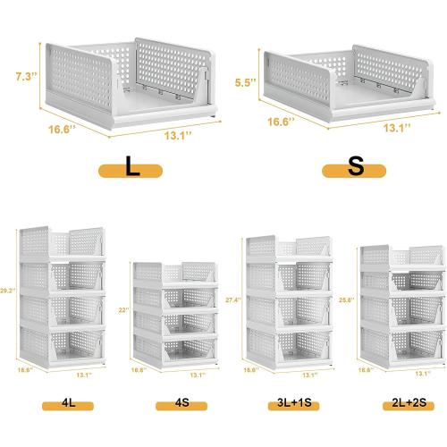 Proarea Stackable Plastic Storage Basket Closet Organizer Bin Foldable Clothes Organizer Storage Drawer Shelf Container for Living Room Bathroom Kitchen Office Laundry Room
