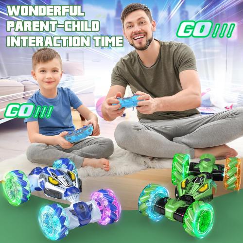 Gesture Sensing RC Stunt Cars - Toys for Boys Girls 6-12 | Best Gifts for Kids 6-12 Years Old | 4WD 360° Rotating Remote Control Transform Car | All-Terrain Off Road Vehicle with Lights Music Green