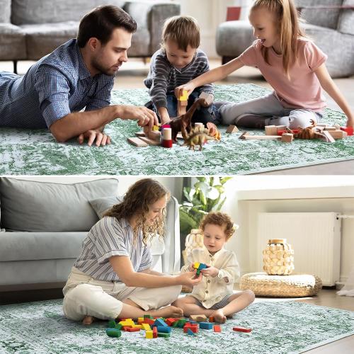 Keeko 5x7 Area Rugs for Living Room Bedroom, Large Vintage Machine Washable Rugs Soft Fluffy Indoor Accent Print Rug Non Shedding Non Slip Floral Carpet Rug for Office Dining Room Decor Green