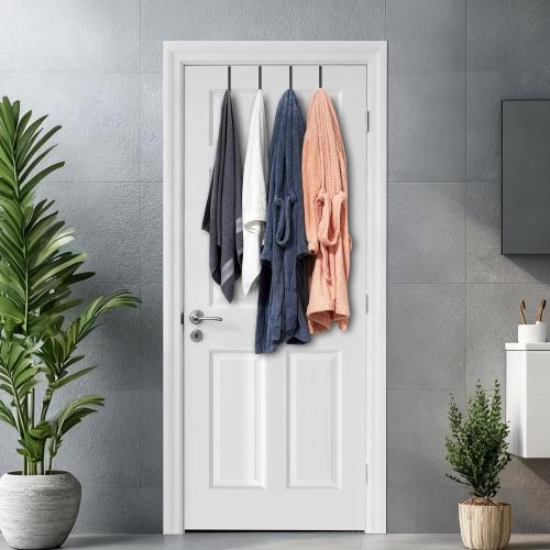Over The Door Metal Hooks with Plastic Coating 5.5 Fit 0.5 to 1 3/8 Door 4 Pcs Heavy Duty Single Towel Robe Rack Wreath Bathroom Shower Hanger Shoe Organizer Ironing Board Short Black