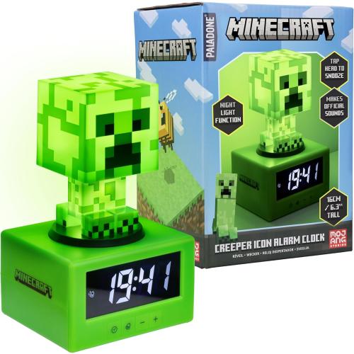 Green Paladone Minecraft Creeper Alarm Clock - Officially Licensed, in-Game Music & Night Light for Kids & Tweens, Gaming Room Accessory