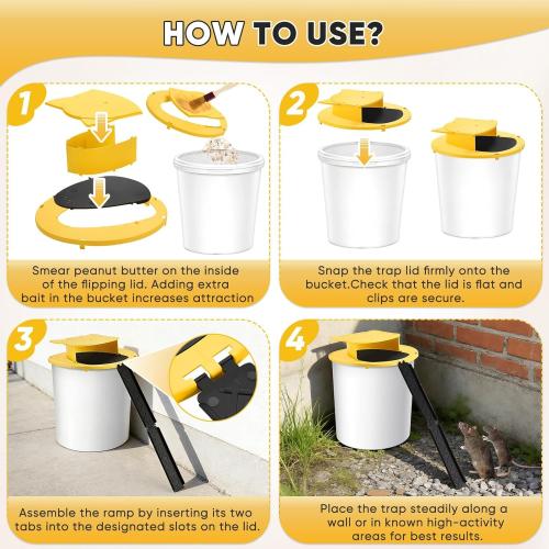 Mouse Traps Bucket Flip Lid, 5 Gallon Bucket Lid Mouse Rat Trap, Auto Reset & Slide Bucket Mouse Trap, Reusable Humane Mouse Rat Traps for Indoor Outdoor