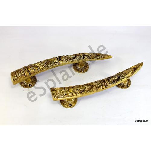 eSplanade - 11 Tusker Style Ganesha Carving Brass Door Handle Pair - Set of 2 | Home Decor | Door Decor | Pair of Brass Door Handles | Pair of Brass Door Pulls