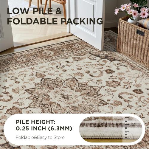 Joydeco Washable 2x6 Hallway Runner Vintage, Beige & Blue & Reddish-Brown