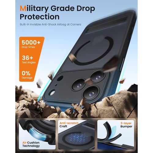 for iPhone 17 Pro Case with Stand, Magnetic Compatible with MagSafe, Camera Control Button, Full Lens Protection, Rugged Military Grade Drop, Translucent Matte Slim Case for iPhone 17 Pro, Black