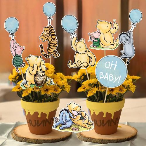 16Pcs Winnie Centerpieces for The Pooh Baby Shower Decorations Boys Oh Baby The Pooh Centerpieces for Table Toppers Winnie Birthday Supplies Decorations