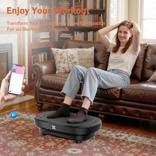 Vibration Plate Exercise Machine, Vibration Plate Platform with Bluetooth & Resistance Bands, Curved Design Full Body Workout Vibration Plate for Weight Loss, Muscle Recovery, Home