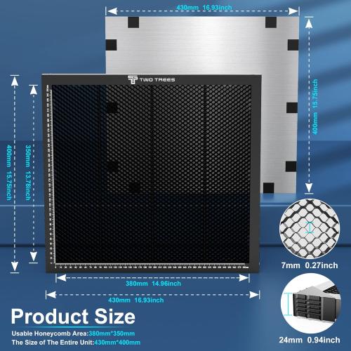 OUYZGIA Honeycomb Laser Bed 430x400mm Steel Honeycomb Working Table for Laser Cutting and Engraving, Honeycomb Cutting Board for Laser Cutter Engraver, Kit with Metal Aluminum Base (16.9” x15.7”)