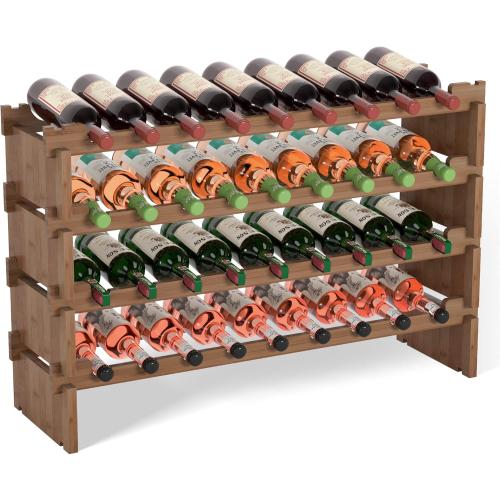 Size 10D x 33.5W x 21H. Domax Wine Rack Freestanding Floor - 36 Bottle Wine Racks Countertop,4 Tiers Stackable Wooden Storage Holder, 33.5 in Wide (Walnut)