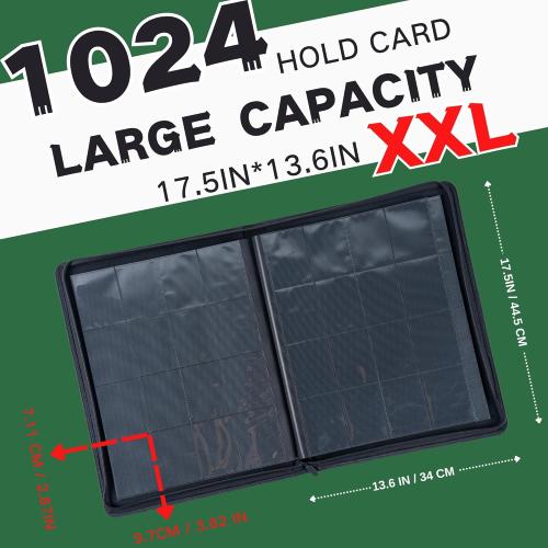 Extra Large 1000  Pockets Trading Card Binder, 16-Pocket Card Ablum Compatible with MTG,Sports Cards & Other Standard Size Trading Cards (Green)