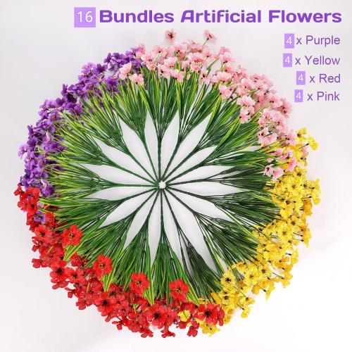 Geegoods Artificial Fake Plants Flowers for Outdoors, 14Bundles UV Resistant Faux Plastic Colorful Mix Mum Flowers for Outside Spring Summer Decor