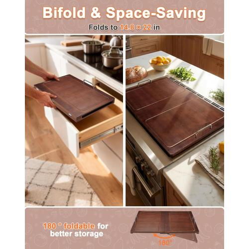 UTCG Noodle Board Stove Cover: 29.5×22 Inch Foldable Bamboo Stove Top Cover with Handles for Gas & Electric Stoves - Expand Counter Space - Serving Tray & Sink Cover for Kitchen Decorative