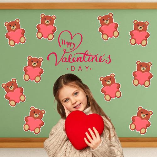 50 PCS Valentine’s Day Cutouts for Bulletin Board Decor, Cute Valentines Bear Paper Cut Outs for Valentine’s Day Crafts Anniversary Weddings Classroom Office Wall Party Decorations