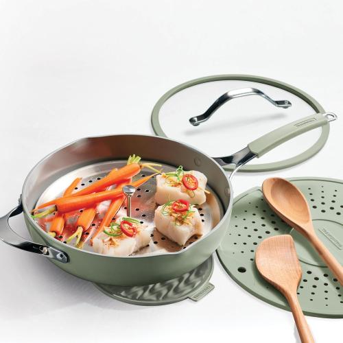 COLOR BLACK Tramontina Vue All-in-One Plus Pan Quart Ceramic Non Stick Cooking Pan with Glass Lid, Black