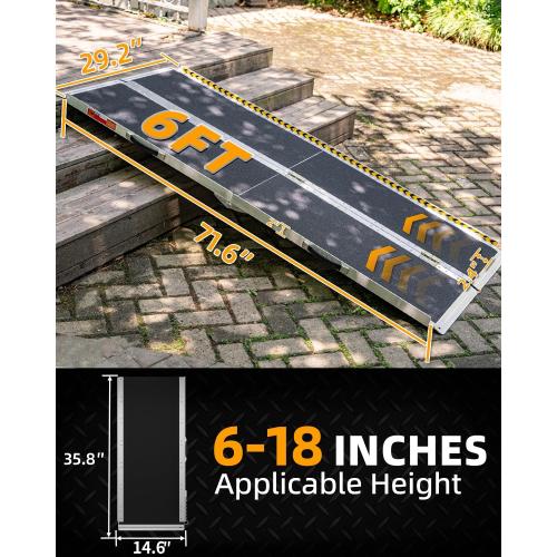 VNN Portable Wheelchair Ramp 6FT, Seamless Non-Slip Aluminum Ramps for Wheelchairs for Home, Handicap Wheelchair Ramps for Home Steps, Aluminum Loading Dock Plates, Doorways