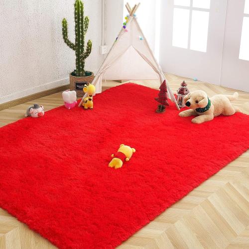 Size 3x5 Color Red Fluffy Rugs for Bedroom Living Room, Shag Area Rugs for Nursery Kids Girls Room, Plush Fur Rug for Playroom Dorm 3x5 Feet, Red