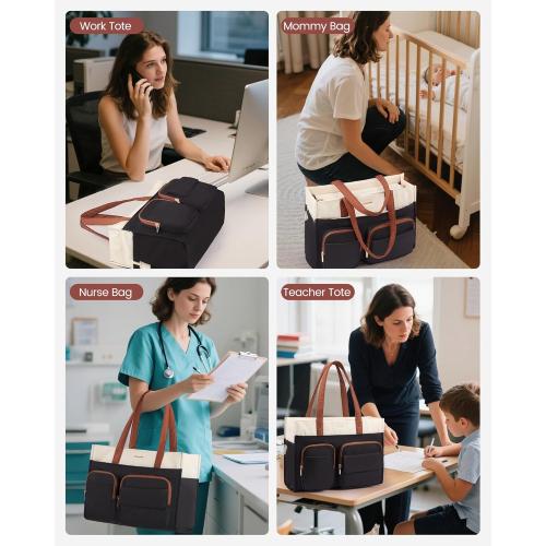 LOVEVOOK Teacher Tote Bag for Women,Multi-pocket Laptop Bag with Large Cup Holder,Nurse Bags Work Travel Computer Handbag