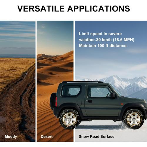 Auto Snow Chains Tire Chains For Cars Suv Pickup Trucks - Tightening 1Min Quick Install Tire-Chains, Reusable Emergency Tire Chains for Snow & Ice Traction (HKN170)