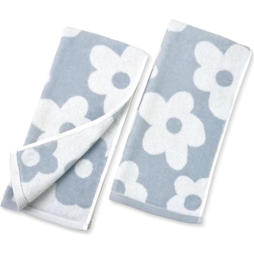 Jacquotha Floral Hand Towels for Bathroom - 2 Pack Cotton Face Towels 13 x 28, Soft Decorative with Cute Daisy Prints for Guest Room, Kitchen Decor, Dusty Blue