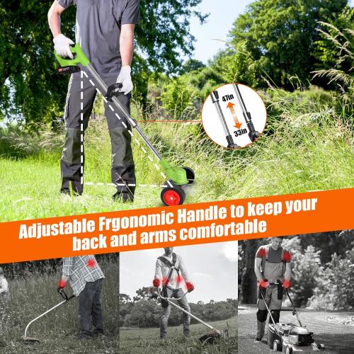 Electric Weed Wacker Cordless with Wheels, 2pcs Batteries&4 Types Blades,Lightweight, Low Noise Weed Trimmer 21V stringless Weed Wacker, Grass Trimmer/Brush Cutter/Edger, for Thick Weeds&Yard Garden ❗MAY HAVE MISSING PIECES/NEEDS CLEANING❗