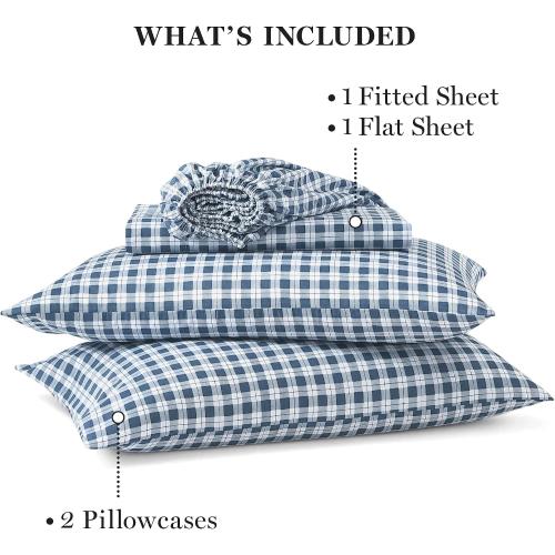 Martha Stewart Ultra Soft Brushed and Washed Microfiber 4 Piece Sheet Set, Easy Care, Comfy Bed Sheets with Deep Pocket, 1 Flat Sheet, 1 Fitted Sheet, 2 King Pillowcases, King Size, Navy Blue