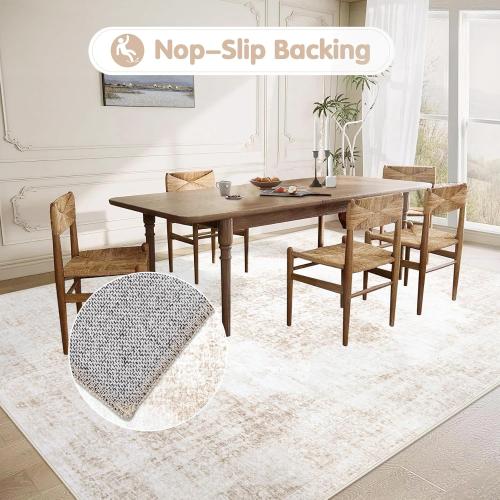 Area Rug 6x9 Vintage Rug: Washable Living Room Rugs Retro Medallion Distressed Large Rugs Soft Low Pile Non-Slip Indoor Floor Carpet for Bedroom Kitchen Nursery Dining Table Office (Beige, 6'x9')