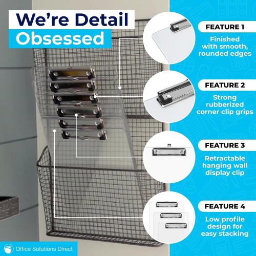 Plastic Clipboards (Set of 7) Transparent Clipboard (Clear) Strong 12.5 x 9 Inch | Holds 100 Sheets! Acrylic Clipboards with Low Profile Clip | Bulk Back to School Supplies for Teachers