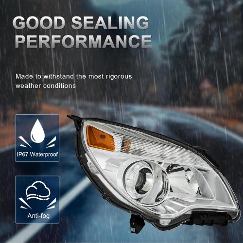 KUIPERAUTO Headlight Assembly Compatible with 2010-2015 Chevy Equinox Chrome Housing/Clear Lens/Amber Reflector OE style GM2502352, GM2503352 Driver & Passenger side replacement pair