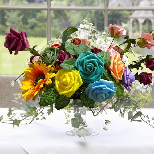[25PCS] Navy Blue Roses Artificial Flowers with Long Stem Real Touch Fake Foam Roses for Decoration DIY Wedding Bouquets Centerpieces Bridal Shower Flower Arrangements Home Decor