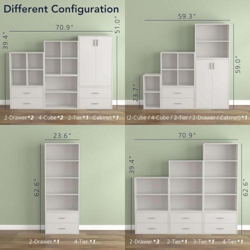 Homes: Inside   Out Apexa 4-Cube Storage Organizer Shelves, Stackable Wood Bookcase Fits Cubby Bins for Organization, Dorm Teen Room Decor & Home Office, White