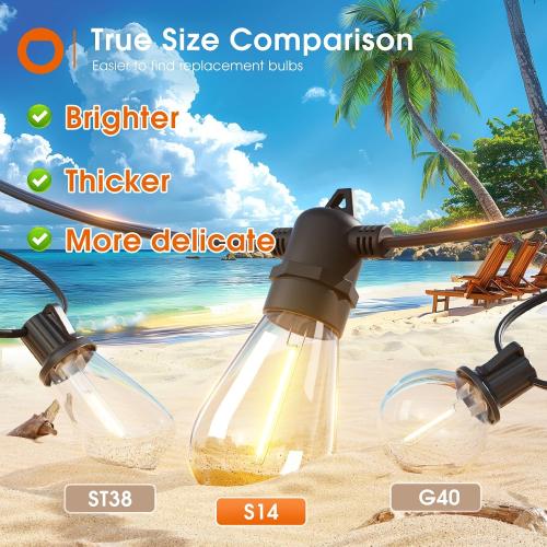 Black addlon 54FT Solar String Lights Outdoor Waterproof with USB Charging & Remote Control - Dimmable Solar Power Patio Lights with 26 LED Bulbs for Porch, Garden, Yard, Market, Bistro - Lasts 20  Hrs