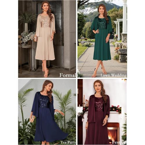 Size L ...GRACE KARIN Wedding Guest Dress Mother of The Bride Dresses Two Piece Formal Sequin Dress with Jacket Tea Length 2025
