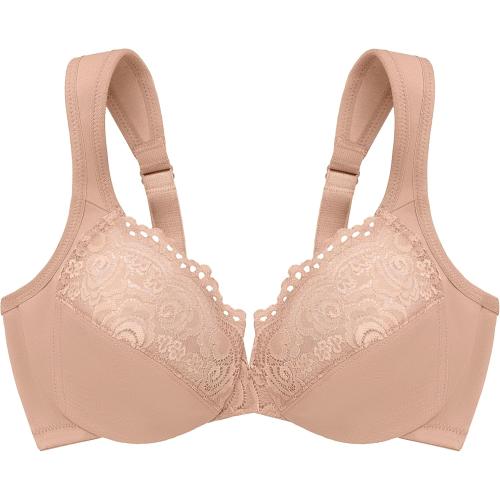 Glamorise Women's Plus Size Low Cut Wonderwire Lace Bra Underwire #1240