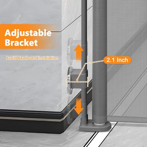 Size 55 Color Grey Reinforced No Drill Retractable Baby Gates for Dogs No Drilling Mesh Dog Gate with Support Rod to Prevent Crawling Underneath, 55 Wide Retractable Dog Gate for Stairs No Drilling Retractable Pet Gate