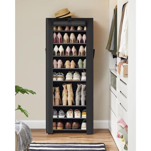 SONGMICS Shoe Rack with Non-Woven Fabric Cover, 9 Tier Storage Shelf for 27-35 Pairs of Shoes, Entryway, Suitable for Sneakers, High Heels, Flats, and Boots, Black URXJ10H