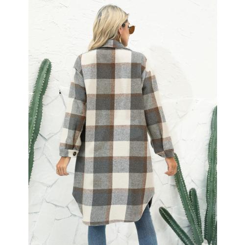BlankNYC  Women Fall Flannel Plaid Shacket Jacket Oversized Button Down Long Shirt Jacket