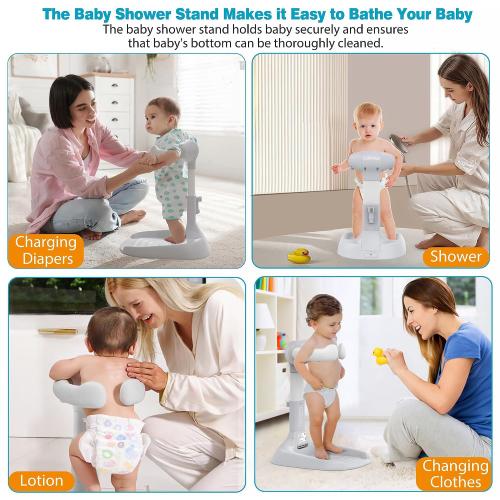 Baby Shower Stand, Adjustable & Foldable Baby Bath Stand with Anti-Slip Base,Anti-Pinch Silicone,Baby Shower Standing Support (6-36 Months),Portable Toddler Shower Stand| Soporte para Bañera de Bebé