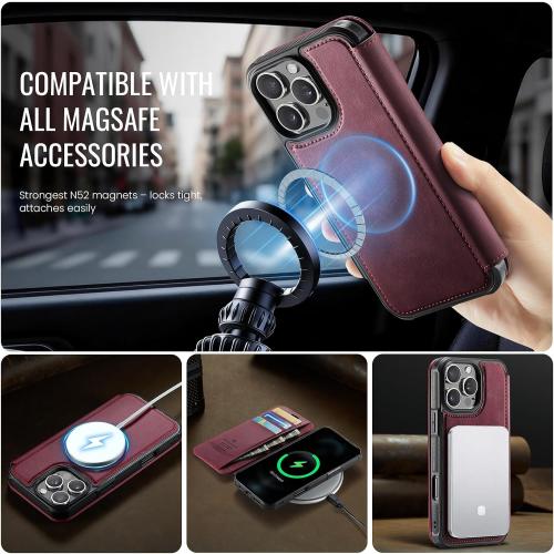 for iPhone 16 Pro Wallet Case Compatible with Magsafe, Burgundy