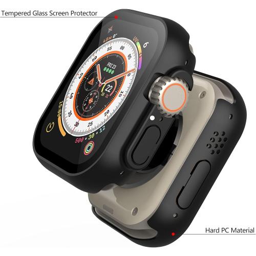 Misxi 2 Pack Hard PC Case Built in Tempered Glass Compatible with 49mm Apple Watch Ultra 3 (2025) / Ultra 2 / Ultra, Thin Protective Case with Screen Protector for iWatch, Shockproof Cover with Button, Black