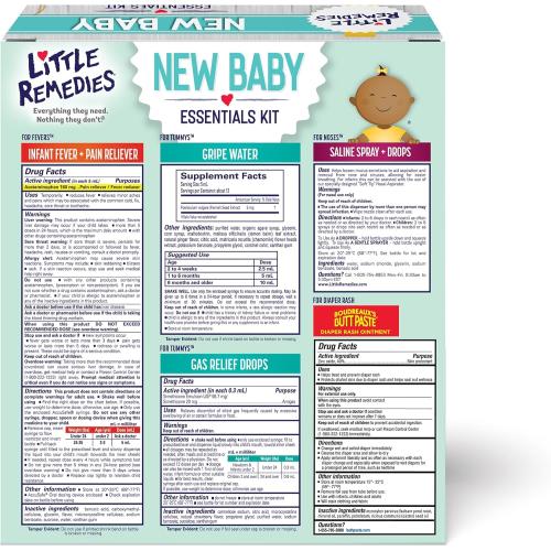 Little Remedies New Baby Essentials Kit with Saline Nasal Spray, Diaper Rash Cream, Gas Relief Drops, Gripe Water & More, Safe for Newborns