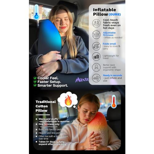 Travel Pillow Inflatable Car Pillow for Kids & Adults – Car Sleeping Neck & Head Support for Long Road Trips, Kids Sleeping Aid with Mini E-Pump (Rose Red)