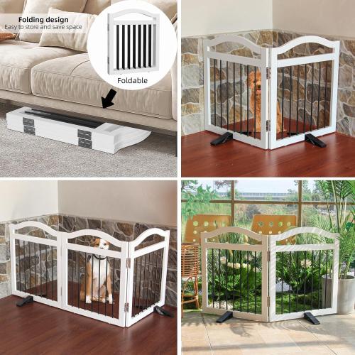 Foldable Freestanding Indoor Dog Gate for Doorways Wooden White Pet Gate for The House Dog Fence with Support Feet Included for Stairs, Hallways, 32 Height,2 Panels