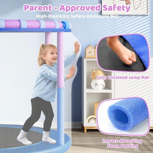 Yohood 55 Trampoline for Kids with Enclosure, 6-in-1 Toddler Trampoline Indoor Outdoor, Upgrade Full Anti-Rust Tube with Adjustable Gymnastics Bars for Boys Girls