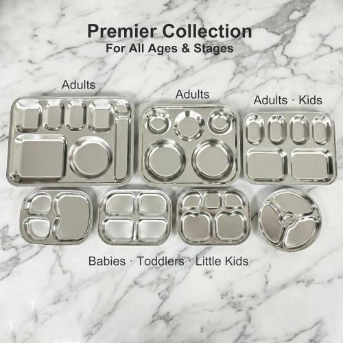Korean Stainless Steel Divided Plates for Toddlers, Kids, Babies, Premium 304, Electro-Polished, No Black Residue, BPA-Free, 3-Compartment Plate, Food Tray for Camping, Balanced Meals, Set of 2