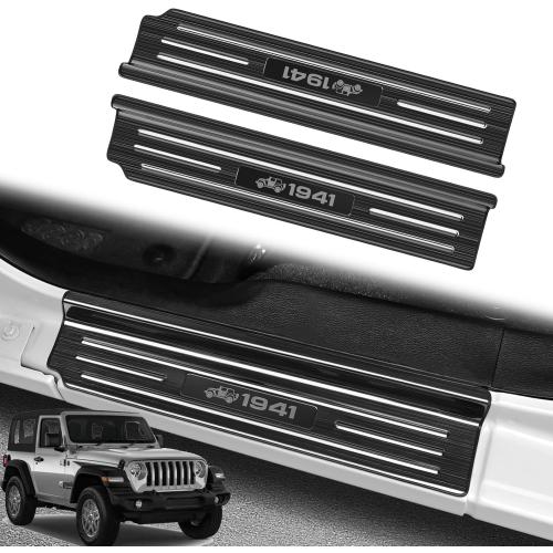 1PCS Door Sill Protector for Jeep Wrangler JL JLU 2018-2025 2026 & Gladiator JT 2020-2025 2026 Accessories Stainless Steel 2-Door Car Pedal Kick Protection (Black Brushed)
