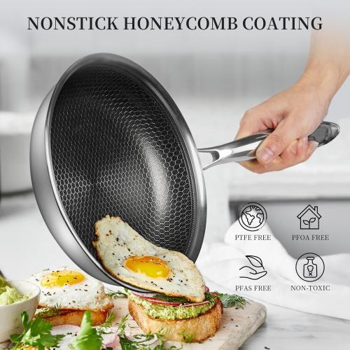 Innerwell Stainless Steel Frying Pan 8 Inch Nonstick Honeycomb Coatings Skillet for Eggs & Omelettes-Non Toxic Healthy Kitchen Cooking Pan Compatible with All Cooktops